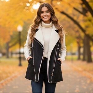 1. State Black and Cream Shearling Vest